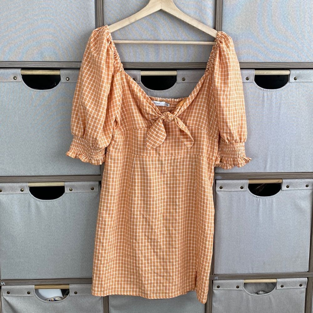 Lush Orange Gingham Mini Dress